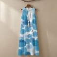 thumbnail image 4 of Xoenoiee Blue Spiral Circles Print Women's Summer Flowy Cotton Linen Dress, Loose Sleeveless Crewneck Long Maxi Dress with Pockets, Lightweight Boho Vacation Outfits 2026, Size 4XL, 4 of 7
