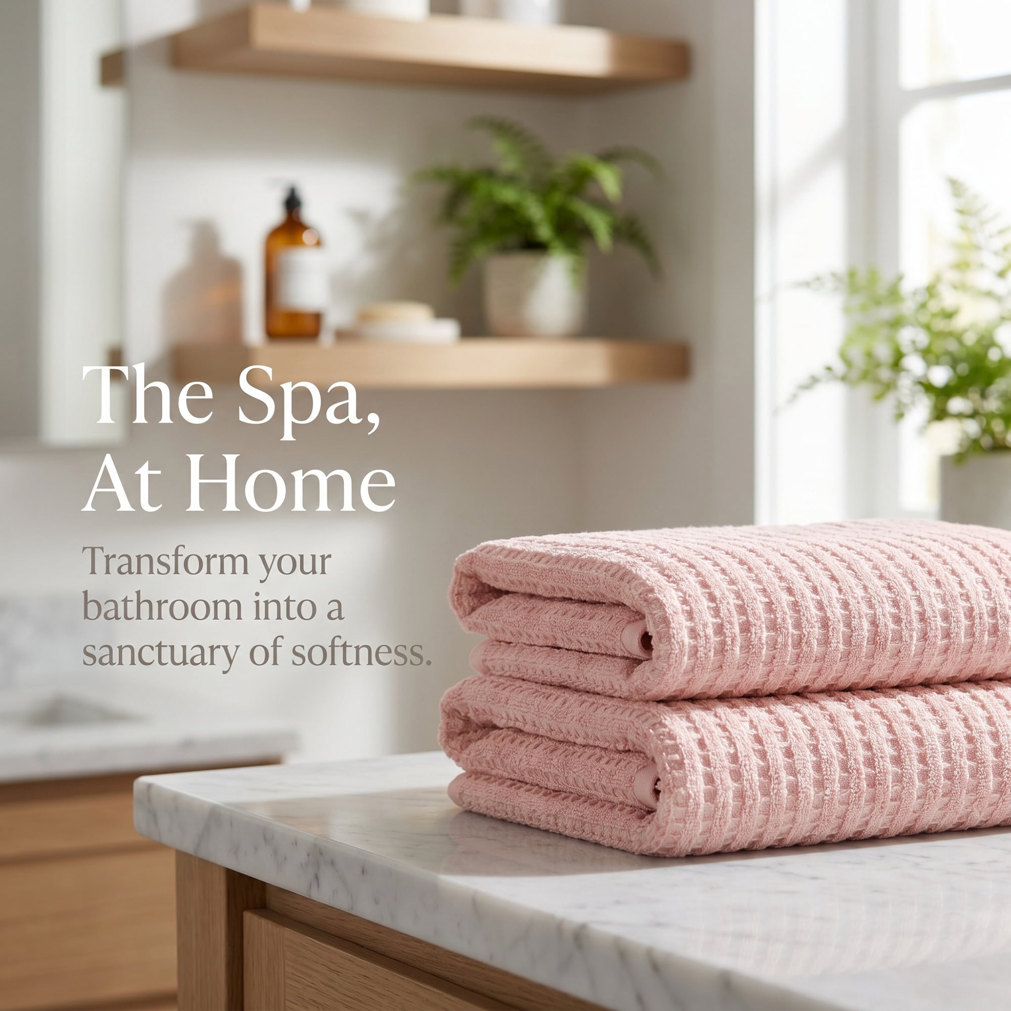 Unique Bargains Waffle Durable Bath Towel 2 Pack Pink/Milky White 55" x 28"