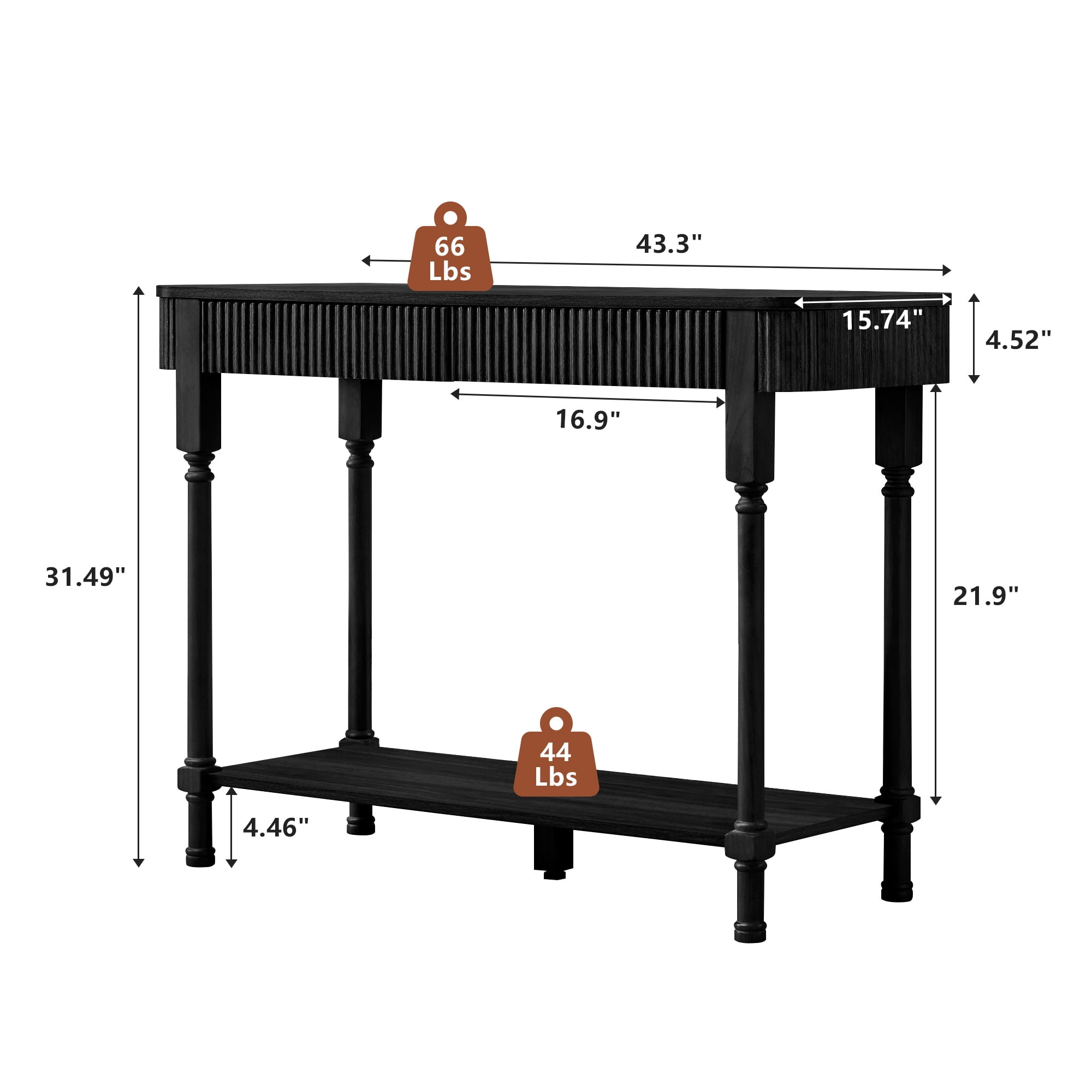 YOCWO Roman Column Console Table, Fluted Sofa Table with 2 Drawer and Open Shelf for Storage, Mid Century Modern Entryway Table for Living Room Hallway, Black