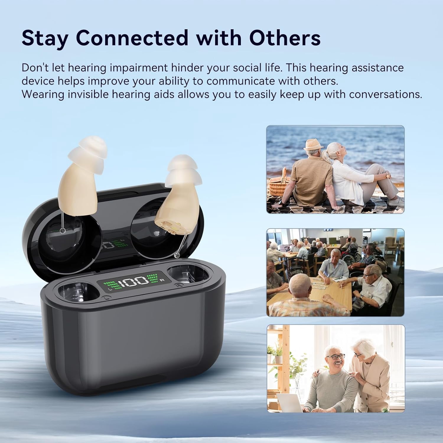 OTC Hearing Aids for Mild to Moderate Hearing Loss, Perfected Ergonomics Completely In-Ear Hearing Aids for Seniors with Long-Lasting Battery, Smart Noise Cancellation