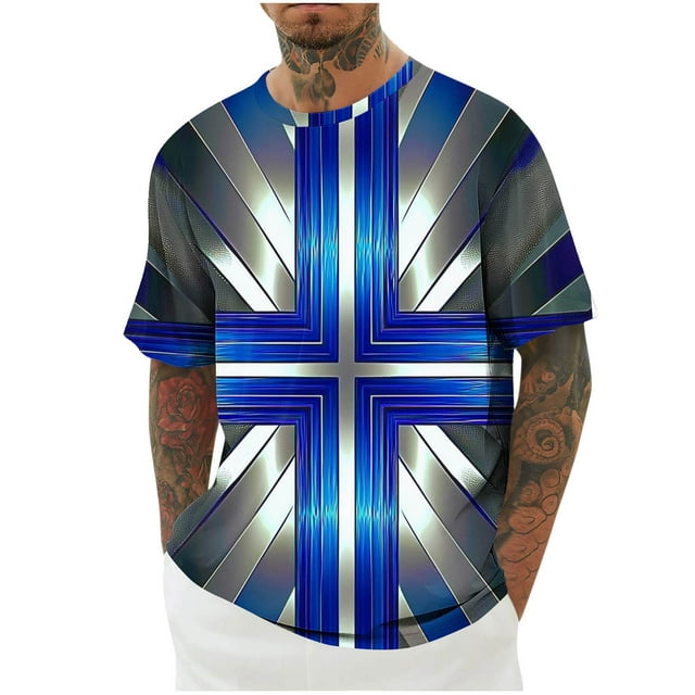 Mens Camisas de Manga Corta Impresión Casual Deportes Cuello Redondo Blusa, Poliéster Ligero para la Primavera Verano Al Aire Libre Uso Diario