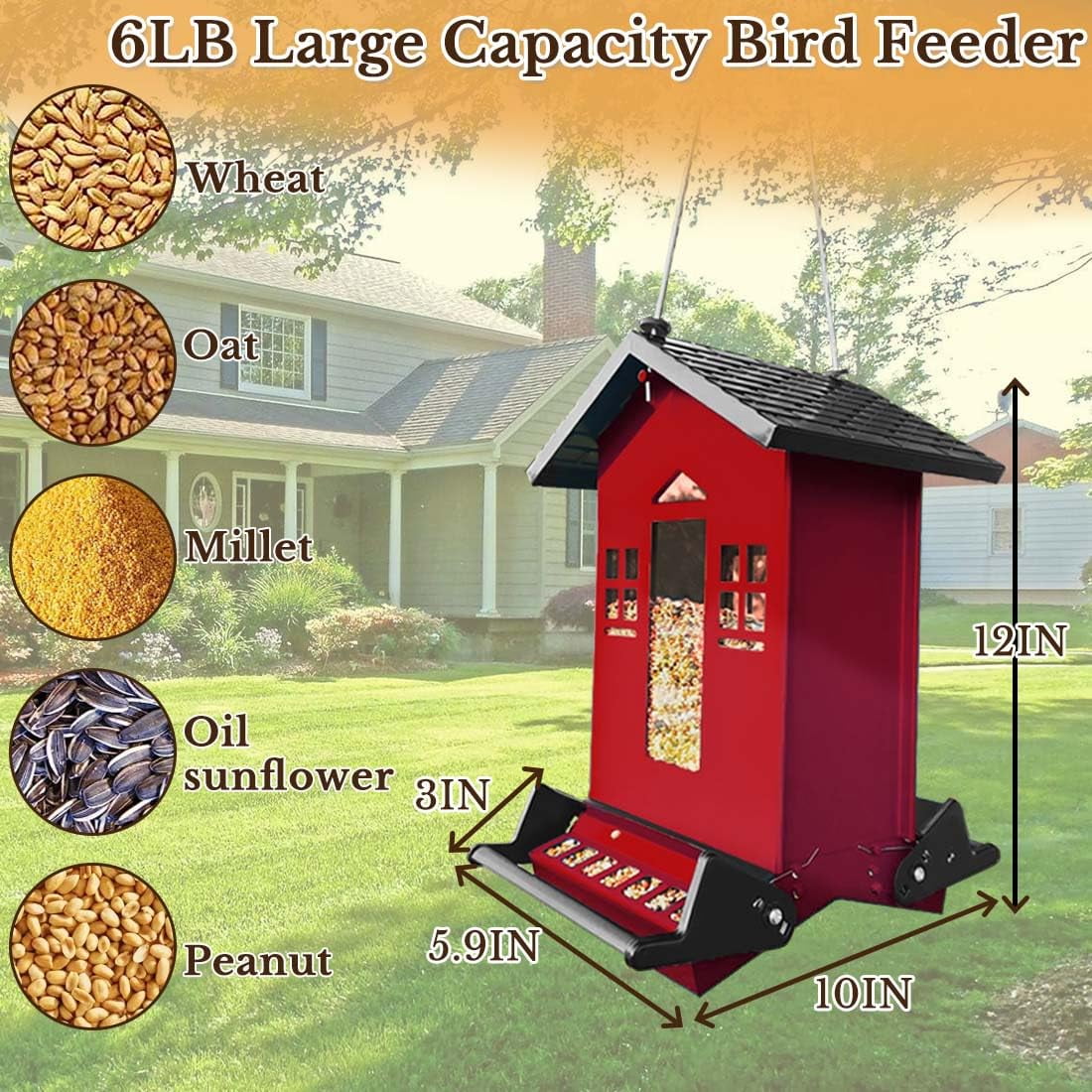 Squirrel Proof Metal Bird Feeder, Blue, 6 Lbs Capacity