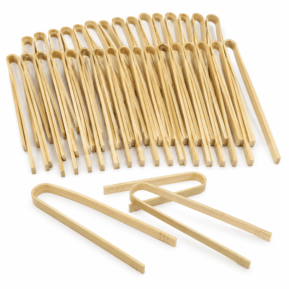 ZWHong Mini Bamboo Disposable Tongs, 40 Pack 4 inch Appetizer Serving Tongs for Candy, Desserts, Buffets and Parties