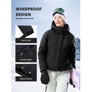 CAMEL Women's Ski Jackets Waterproof Fleece Jakcet Warm Hooded Windproof Winter Snow Outerwear Coats Black