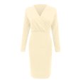 thumbnail image 4 of Bramtres Midi Dresses,Bodycon Dresses,Women Dress Solid Color Long Sleeve Deep V Neck Pleated Long Tight-Fitting Dress,Petite Dresses,Long Sleeve Dress,Modest Dresses,Beige Dress,L, 4 of 6