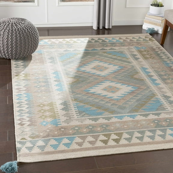 Hauteloom Auchterarder Wool Living Room, Bedroom Area Rug - Bohemian/Global - Sage, Medium Brown, Tan - 2' x 3'