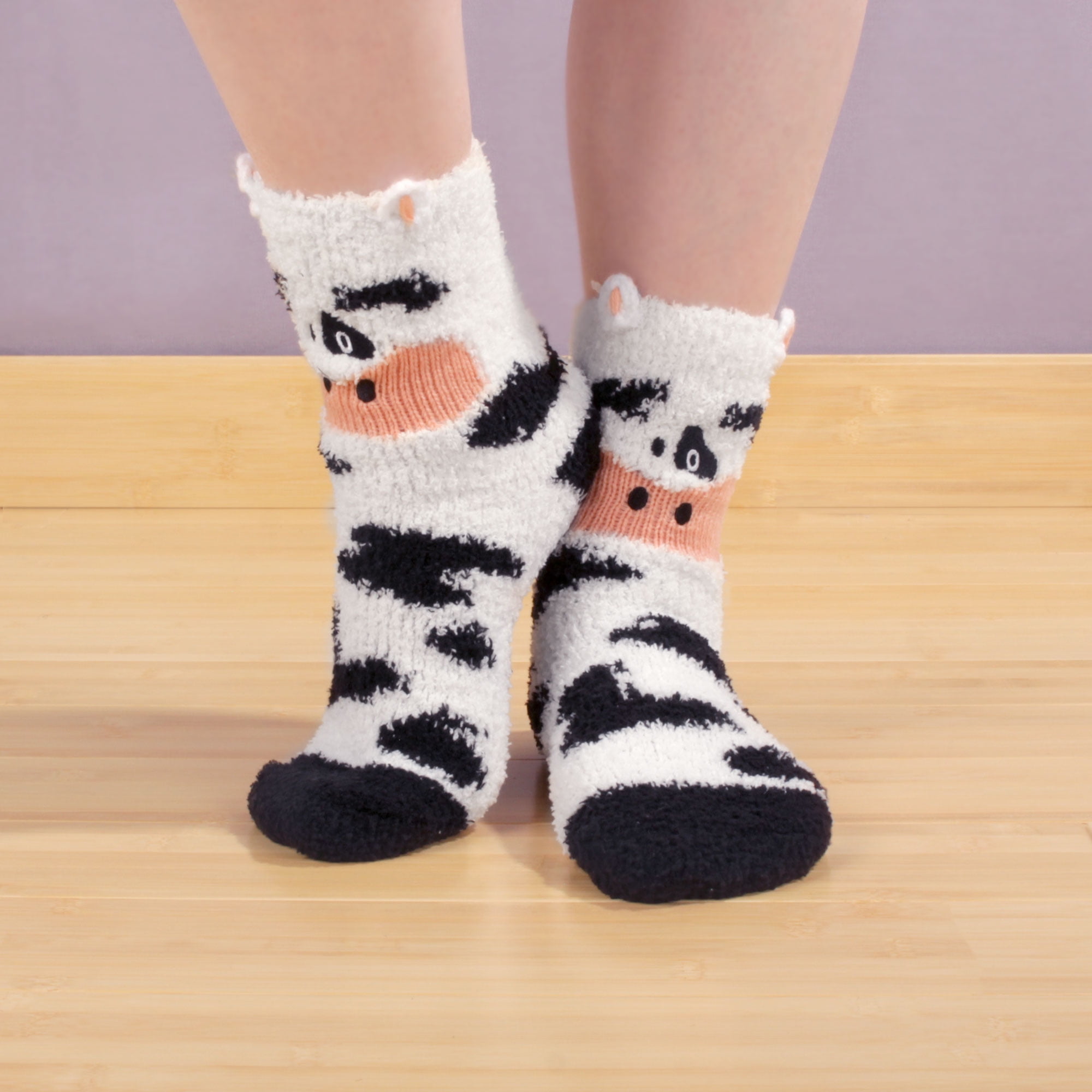 Super Soft Cozy Warm Cute Animal Non-Slip Fuzzy Crew Winter Socks, 1 Pair  Cow 