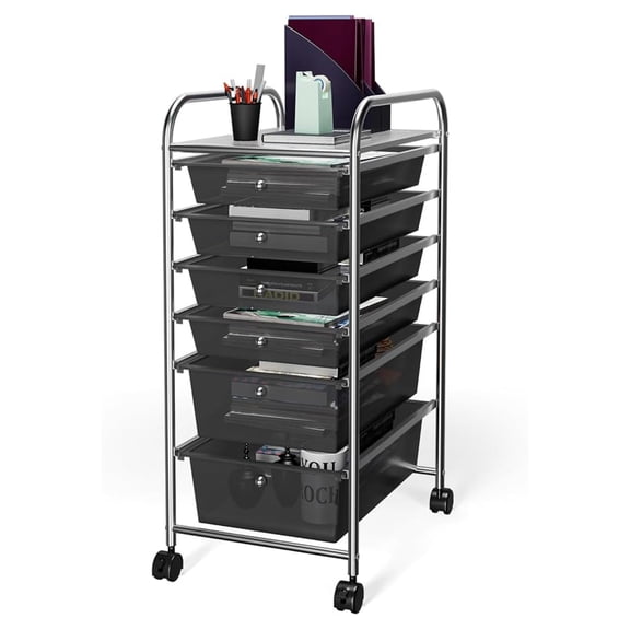 Rolling Cart with Storage Drawers, Utility Cart with Removable Plastic Drawers, Lockable Wheels, Art Cart for Classroom Organization Art Supplies Office Scrapbook (6 Drawers, Black)