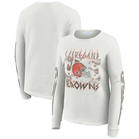 Women's WEAR by Erin Andrews  White Cleveland Browns Graphic Waffle Long-Sleeve T-Shirt