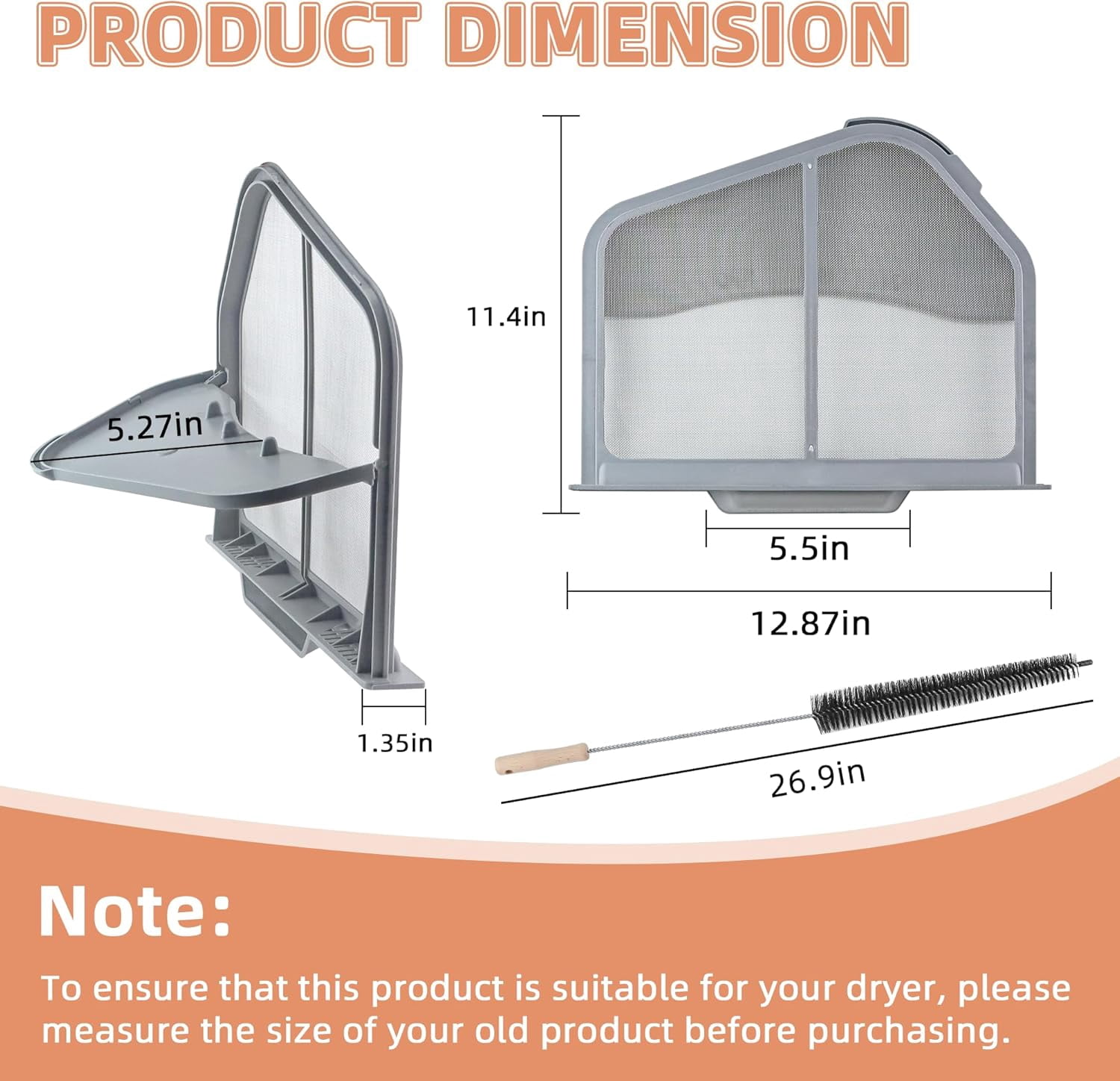 AMI PARTS DC97-16742A Dryer Lint Trap Replacement for Sam-sung Dryer, Upgraded stainless steel mesh with Vent Cleaner Brush,Replace DC61-03048A, AP5306681, PS4221839, DV45H7000EW/A2