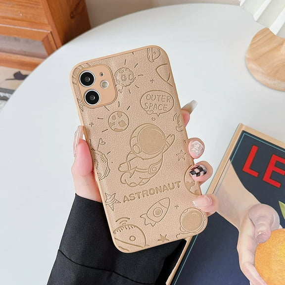 Designed for iPhone 11 Case,Cute Astronaut Outer Space Pattern Case for Women Girls Boys,Premium Leather Shockproof Protective Cover for iPhone 11,6.1 inch - Beige