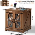 thumbnail image 2 of Joaxswe 24" Farmhouse End Tables for Living Room with Charging Station, Nightstand for Bedroom with Drawer, Square Bedside Table for Living, Brown, 2 of 8