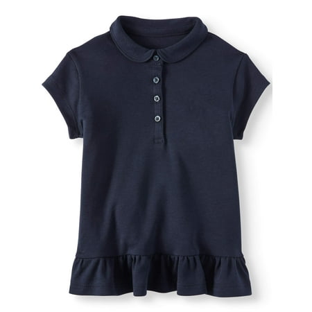 Wonder Nation Toddler Girls School Uniform Ruffle Hem Short Sleeve Polo (Toddler