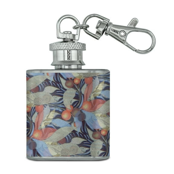 Fruits Leaves and Vines Pattern Stainless Steel 1oz Mini Flask Key Chain