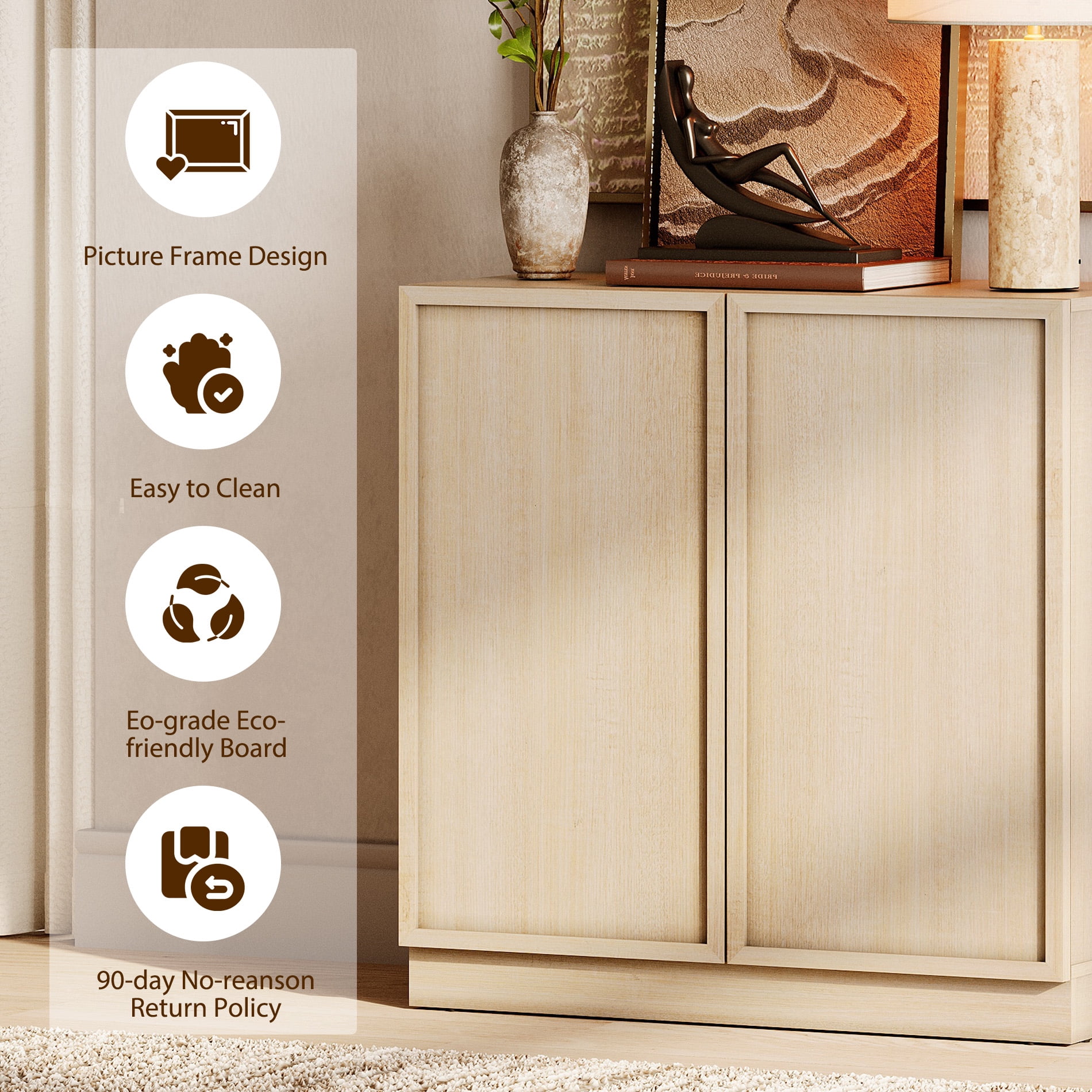 31.5" Modern Sideboard Buffet Cabinet with 2 Doors, Multifunctional Sideboard with Large Storage and Adjustable Shelf, Beige