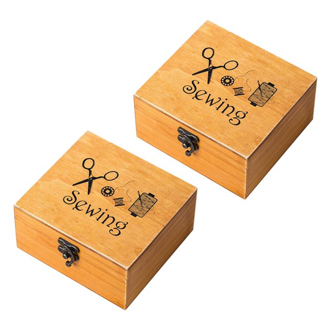 2X Caja de Costura de Madera Kit de Suministros de Accesorios de Costura Caja de Trabajo para Reparar