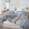 thumbnail image 5 of Move Over Grey Duvet Cover Queen White Pom Poms Quilt Cover Only Ball Fringe Pattern Washed Microfiber No Filling, 5 of 9