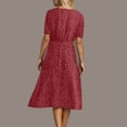 thumbnail image 4 of FRSASU Summer Dresses for Women Short Sleeve Polka Dot Midi Dress V-Neck A Line Sundress Beach Vacation Flowy Dresses Wine, 4 of 7