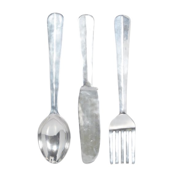 DecMode Silver Aluminum Metal Knife, Spoon and Fork Utensils Wall Decor (3 Count)