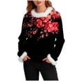 thumbnail image 2 of Ounisa Womens Tops Autumn Winter Pullover Sweater Loose Casual Long Sleeved Round Neck Floral Pattern Shacket Blouse, 2 of 5