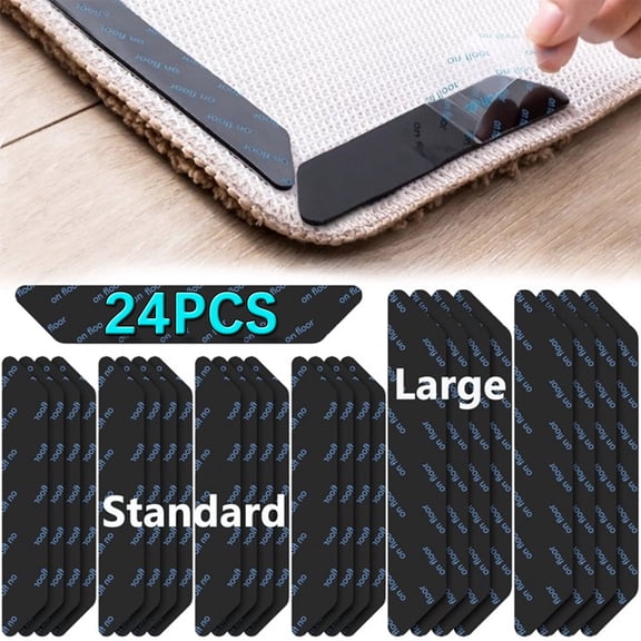 Rug Gripper 24 Pcs, Washable Rug Tape for Hardwood Floors, Double Sided Non-Slip Rug Pad, Reusable Durable Carpet Gripper Stoppers for Home Area Rugs, Black