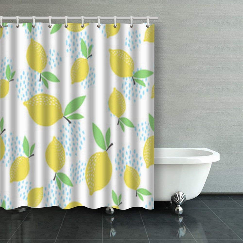 BSDHOME Lemon Pattern Seamless Decorative Yellow Shower Curtains