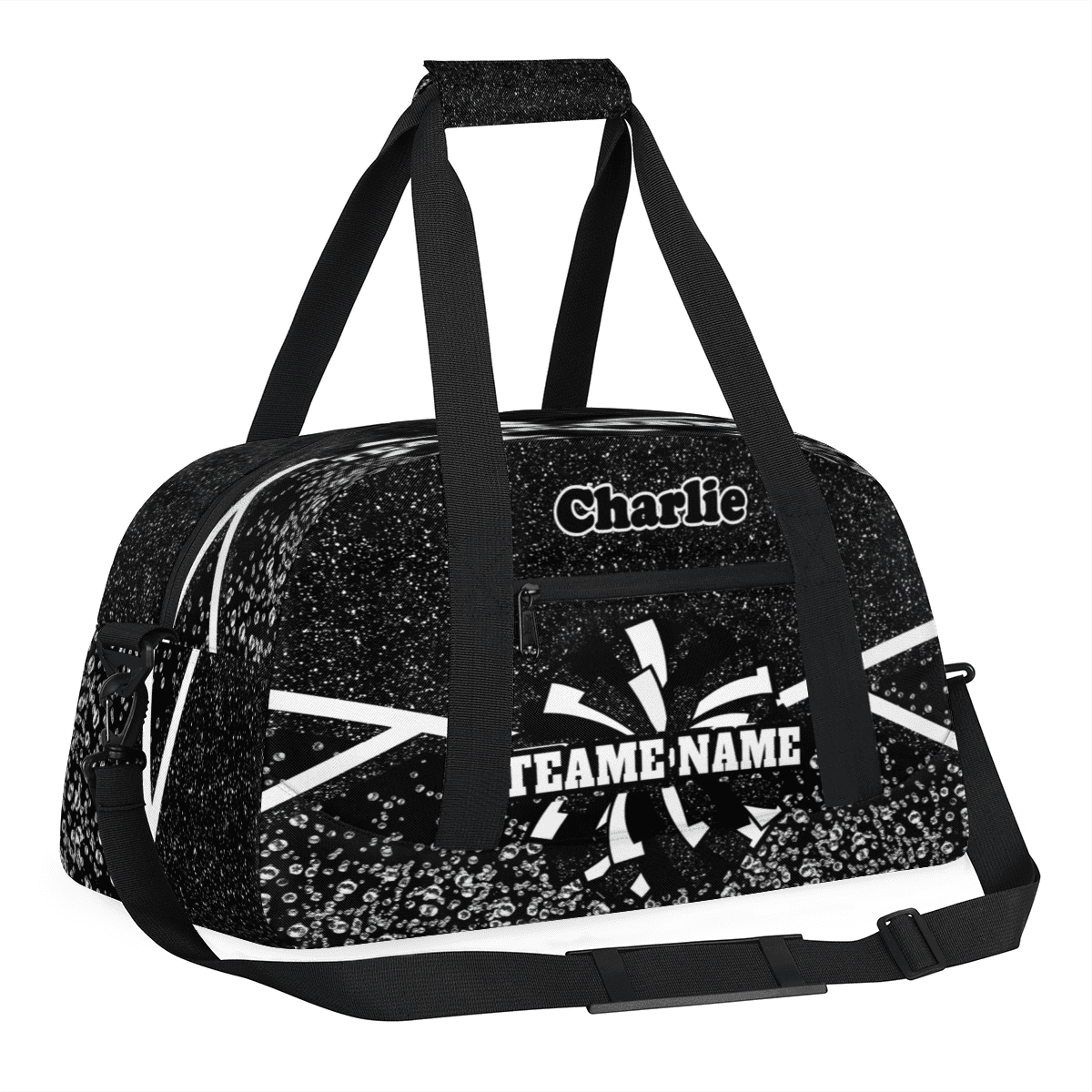 Personalized Cheerleader Bag Dance Bag, Custom Team Bag Gym Bag Sport Duffel Bag, Weekender Bags Travel Bag for Cheer Team Black Glitter