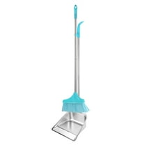 Stainless Steel Dust Pan and Broom Set，Long Handled Dustpan and Broom Combo Set, Upright Heavy Duty Dustpan for Lobby, Floor, Yard, Home, Kitchen, Office Use