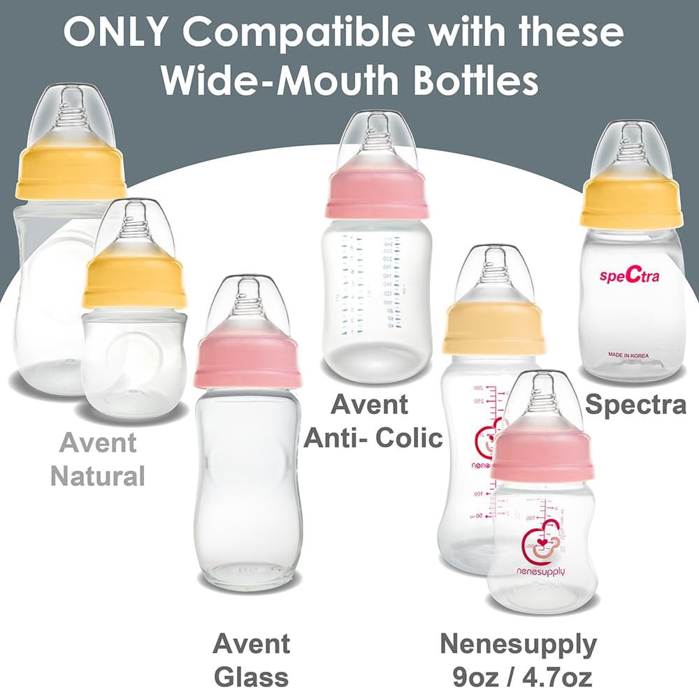 Nenesupply 4 Sets of NaturalFit Nipple Ring Cap Work with All Nenesupply Baby Bottle and Breastmilk Collection Bottle Anti Colic Level 1 Nipple for 0+ Month Infant Slowest Flow for Newborn Babies