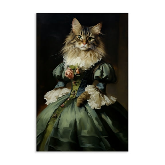 Stupell Industries Cat in Elegant Dress Animals Painting Wrapped Canvas Canvas Art Print Wall Art, 16 x 24