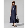 thumbnail image 3 of Navy Blue Sleeveless Maxi Dress, Round Neck Loose Fit, Soft Woven Tencel Fabric, Modern Chic Casual Beach Dress, 3 of 5