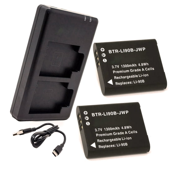 Olympus Tough TG-6 Replacement Battery 1300mAh (2-Pack) with USB Dual Charger