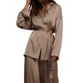 thumbnail image 3 of Txlixc Traje de pijama para mujeres, chaqueta de boton de manga larga con pantalones y cinturon Txlixc moda, 3 of 8