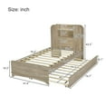 thumbnail image 4 of Twin Size Bed with LED Storage Headboard, Solid Wood Twin Platform Bed Frame with 2 Trundle and 4 Shelves, No Box Spring Needed - Natural, 4 of 9