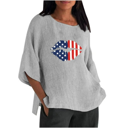 

Womens Tops Corset Tops for Women Trendy Flag Print Women Three-quarter Sleeves Crew Neck Linen Shirt Tops T-Shirt Blouse White Long Sleeve Shirts for Women Valentine Shirts for Women Gray S