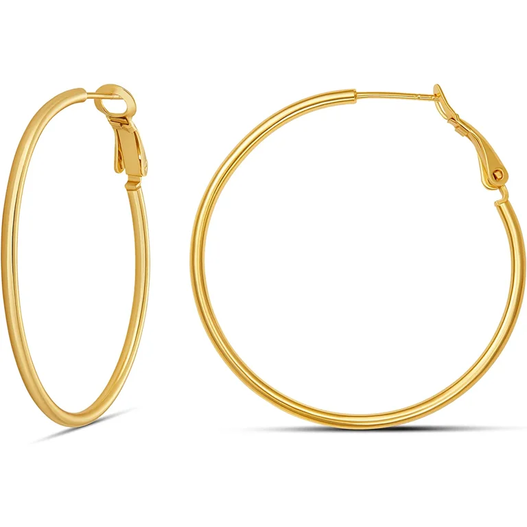 1 Pair) Women's Gold Hoop Earrings 925 Sterling Silver
