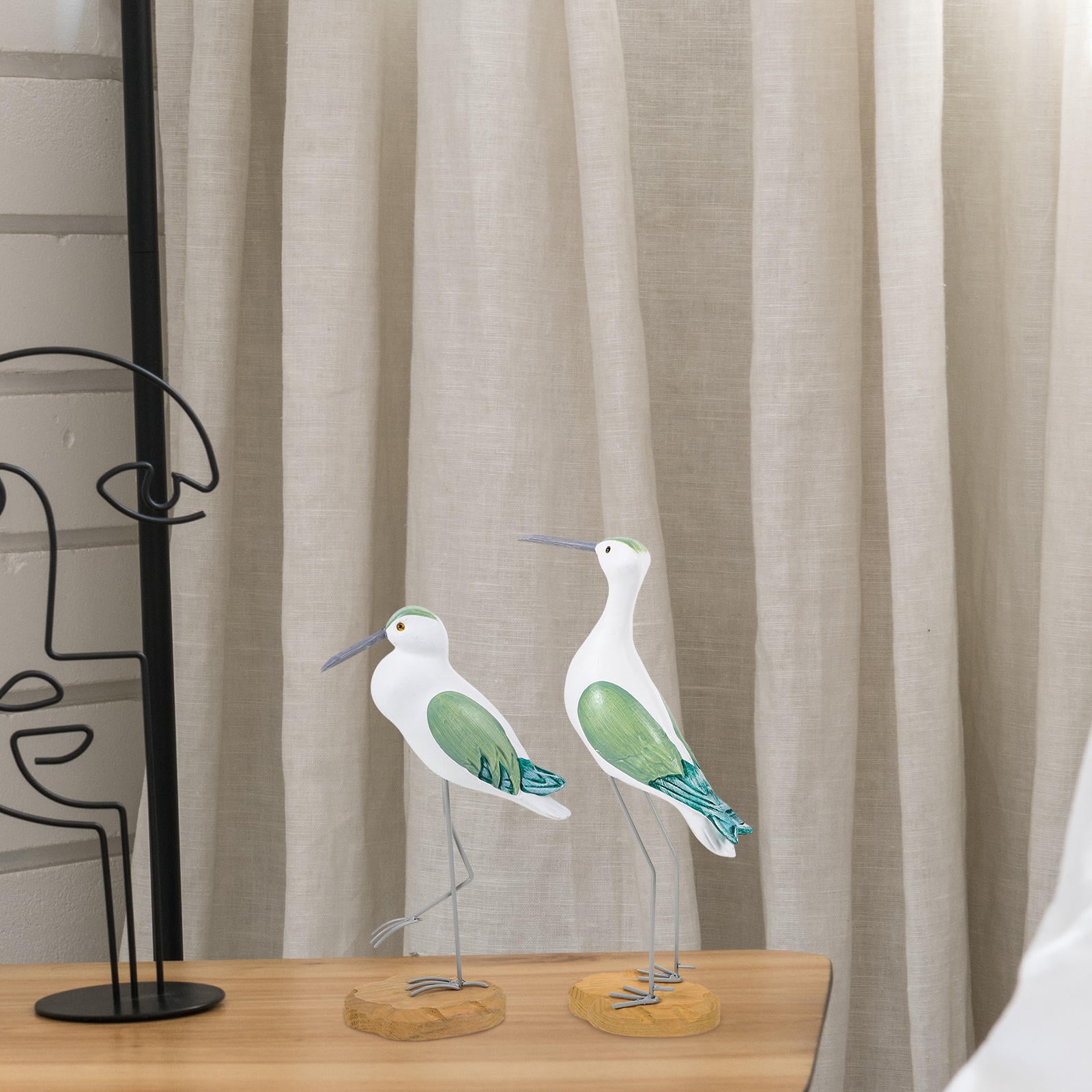 LOLIPPYY Set of 2 Wooden Seagull Bird Sculptures for Home and Garden Decor, Natural Style Coastal Atmosphere
