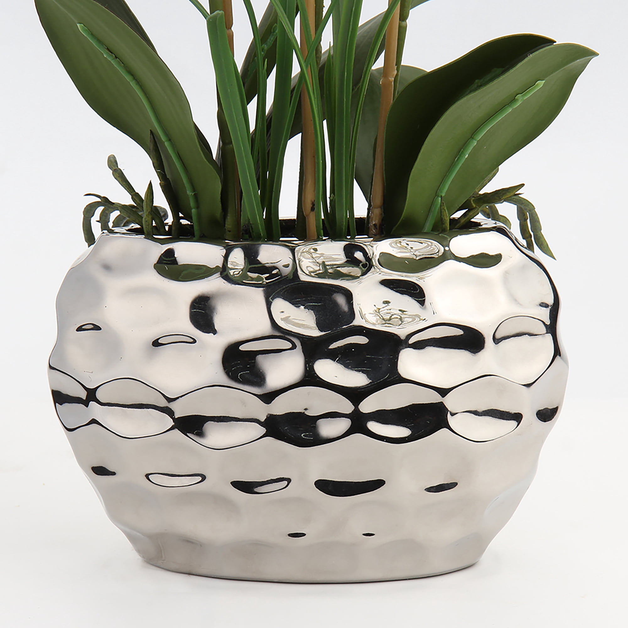 Orchids Artificial Flowers 18" White Phalaenopsis Large Orchid with Silver Ceramic Pots Silk Faux Orchid Arrangement for Home Office Bathroom Living Room Table Decoration