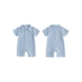 thumbnail image 2 of Cenuakty Baby Boy Summer Romper Casual Stylish Surface Textured Button Collared Short Sleeve Infant Jumpsuit, 2 of 9