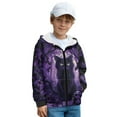 thumbnail image 2 of FKELYI Purple Forest Cat Print Graphic Hoodies for Kids Zipper Front Sweatshirt Fall Winter Jacket with Pockets Fleece Lining Hoodie for Boys Girls, L, 2 of 7