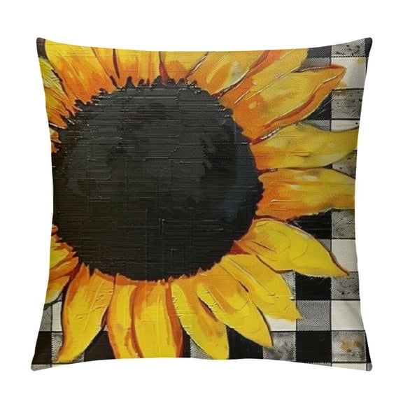 Qinduosi  Decorative Sunflower Pillow Cover of , Yellow Black Buffalo Plaid Throw Pillow Cover, Farmhouse Sunflower Decor for Home Outdoor Sofa Couch, Fall Flower Pillow case (No Insert) White