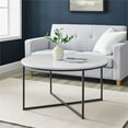 thumbnail image 2 of Walker Edison Cora Modern Round Faux Marble Top Coffee Table with X Base, 36 Inch, Marble and Black, 2 of 2