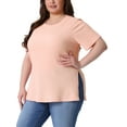 thumbnail image 4 of Agnes Orinda Women's Plus Size Tops Side Split Texture Crew Neck Short Sleeve T-Shirts Casual Tunic Blouse 1X Light Pink, 4 of 6