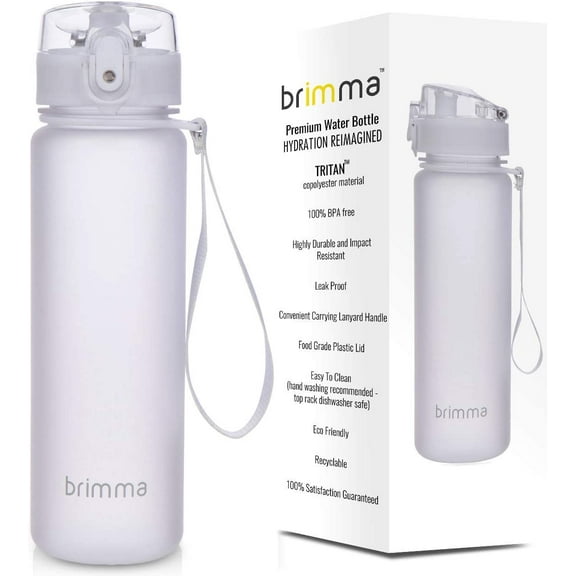 Brimma Premium Sports Water Bottle with Leak Proof Flip Top Lid - Eco Friendly & BPA Free Tritan Plastic - Must Have for The Gym, Yoga, Running, Outdoors, Cycling, and Camping