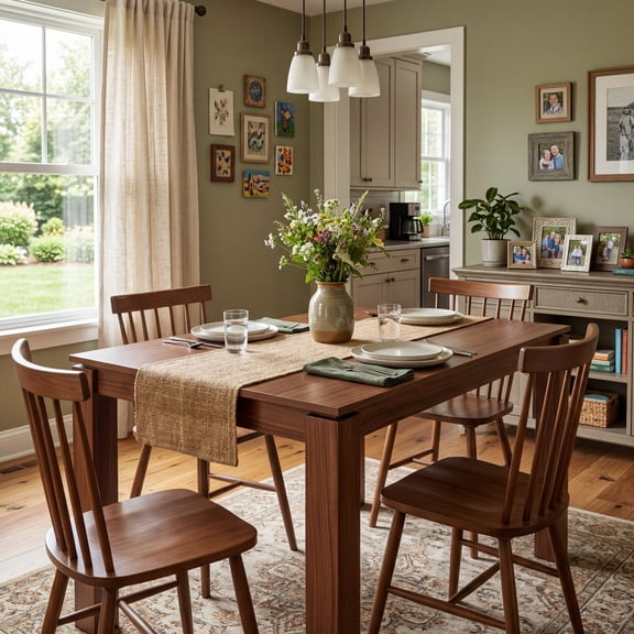FurnitureR 47" Rectangular Dining Table for 4, Modern Wood Kitchen Table with Sturdy Legs and Rounded Corners for Small Spaces, Walnut Finish