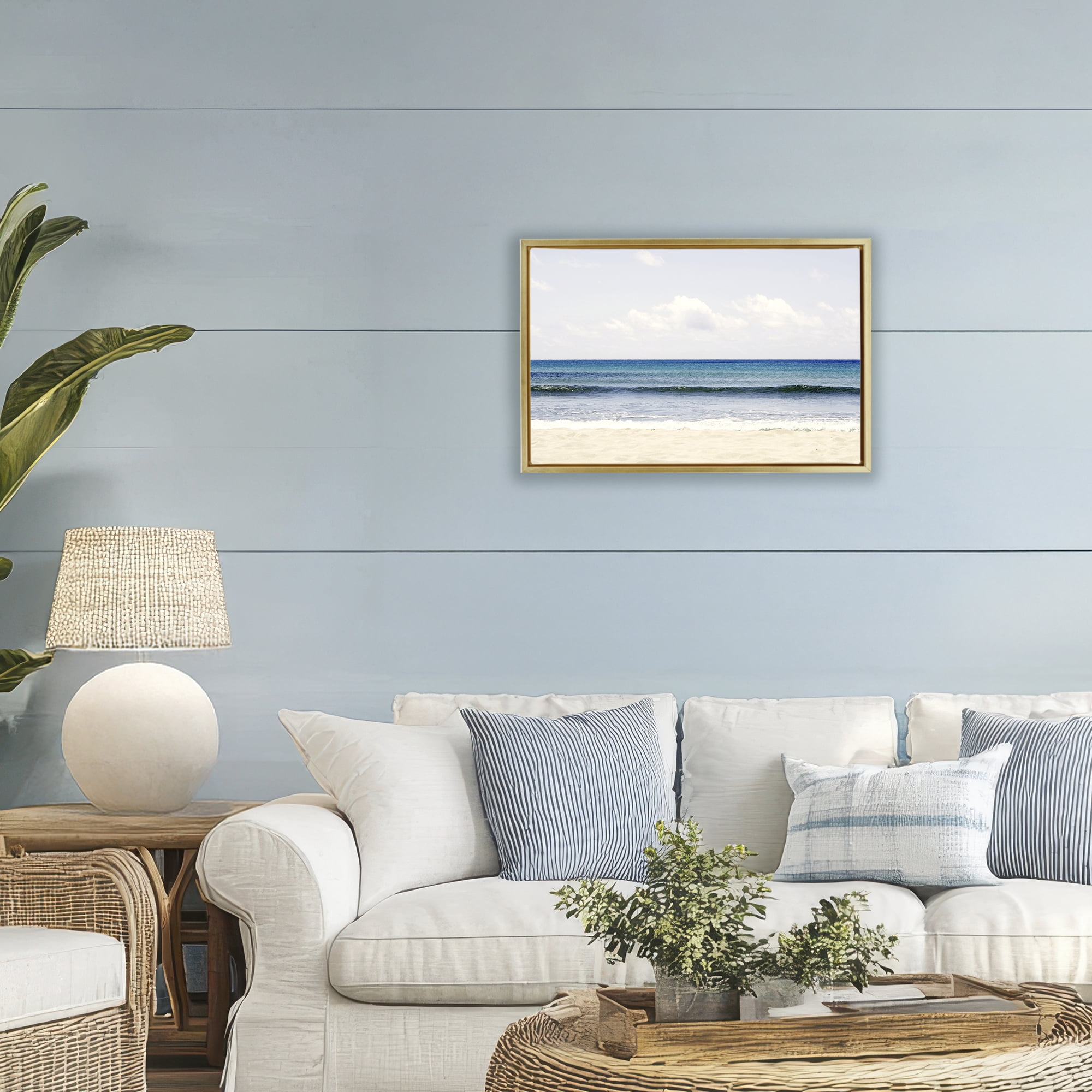 Stupell Industries Summer Seaside Escape Gold Framed Floater Canvas Wall Art, design by Gemma Bardot