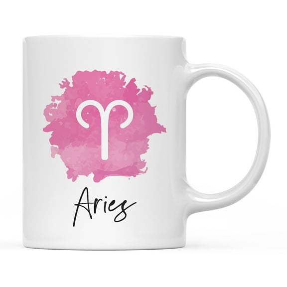 Koyal Wholesale Zodiac Sign Ceramic Coffee Mug, Aries Sign Symbol, Pink Watercolor Design