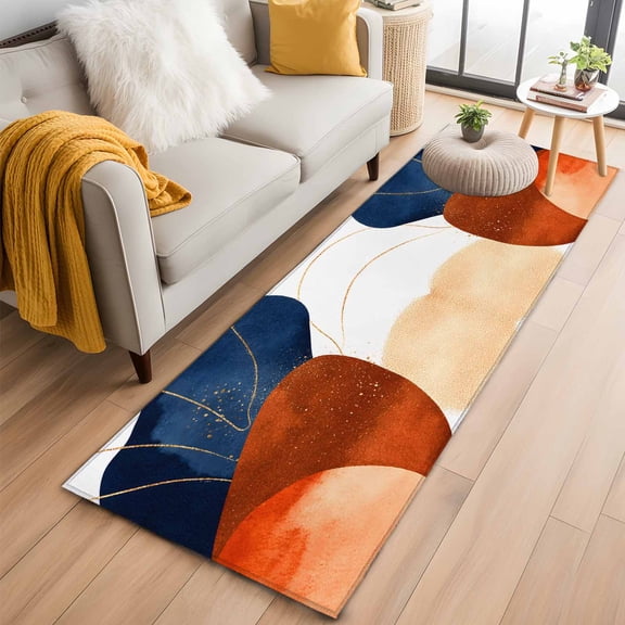 2'x6' Rug Runners for Hallways Kitchen, Navy Blue Burnt Orange Non Slip Entryway Beside Floor Carpet Runner, Modern Vintage Geometric Washable Laundry Room Bedroom Throw Rugs Mat for Family Pet