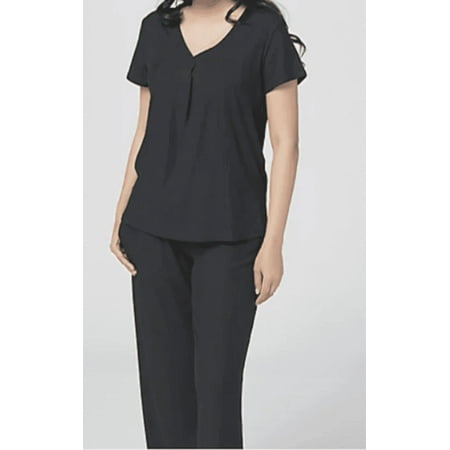 Carole Hochman Variegated Rib Tri-Blend Lounge Set- BLACK, LARGE