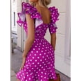 thumbnail image 3 of Liacowi Women's Summer Dot Print Dress Ruffled Flying Sleeve Square Neck High Waist Slim Short Dress, 3 of 5